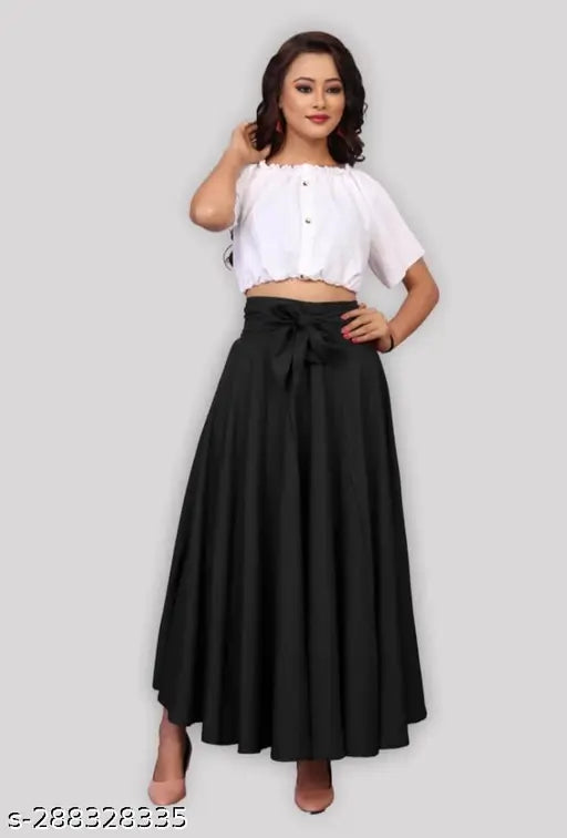 Black chiffon skirt, knee length, elastic waistband