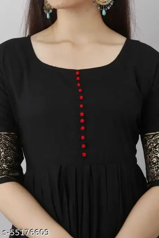 Black, embroidered kameez with long sleeves and red trim