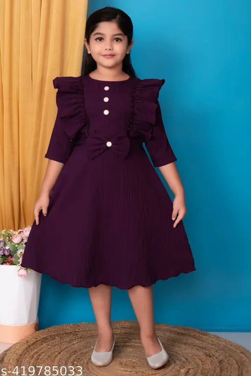 Maroon satin dress, puffy short sleeves, girls formal wear