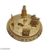 Brass Shiva Parivar with Shivling and Ganesha, golden 3.5x3.5 inch Shiva statue on Nandi, Indian Shiva idol collection