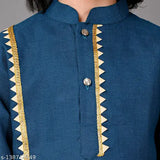 Blue cotton blend kurta and pajama set for boys, self-weave designed, festive wear, kids outfit in various sizes from 2-3 years to 7-8 years