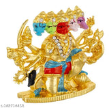 Brass oval Panchmukhi Hanuman idol, approx 6cm and 120g. Hindu deity figurine in box