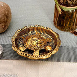 Golden metal tortoise plate showpiece for Feng Shui, 45cm x 13cm, brings luck, love, happiness, and prosperity