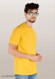Men's regular cotton round neck fit short sleeves yellow t-shirt, solid pattern and single size N
