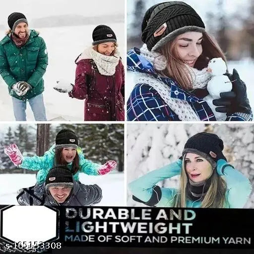 Woolen beanie hat in white, black and pink, fleece lining, stylish for winter, unisex, fits men & women, cozy winter accessory