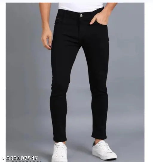 Black denim JovsHil jeans, stylish men's solid-color jeans with size 26 and 28, India origin
