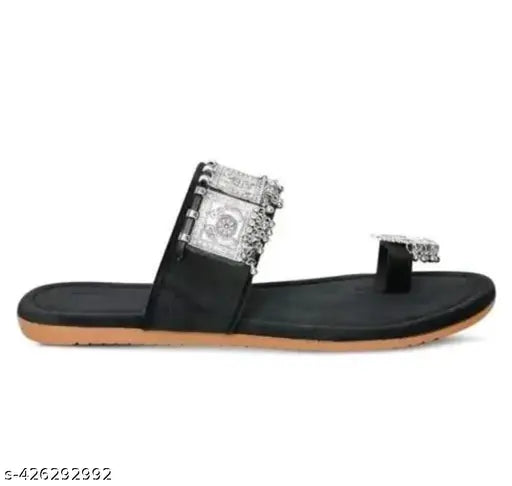 Velvet TPR glorious buckle flats for girls and women, slip-on style in various sizes from IND-4 to IND-9, India-made footwear on display