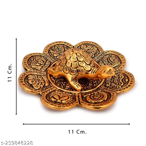 Gold metal tortoise flower plate decor for home office, temple, or gift - 35cm diameter