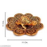 Gold metal tortoise flower plate decor for home office, temple, or gift - 35cm diameter