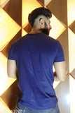 Blue cotton-blend men's T-shirt with HD premium design, short sleeves, oversized fit, and India origin