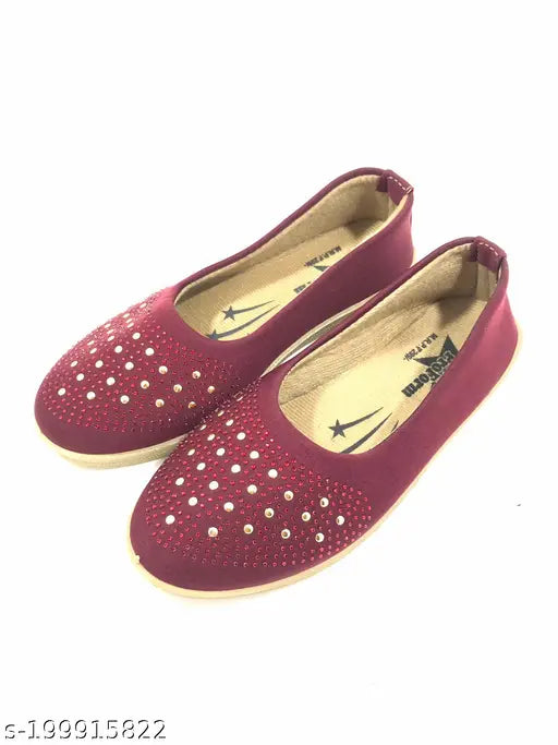 Pink canvas flatforms with slip-on fastening and embellished net, spacefit casual and comfortable belly shoes for women