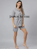 Jaipur Attire Women's printed cotton nightsuit set, short-sleeved shirt and shorts in Cambric fabric, Indian origin