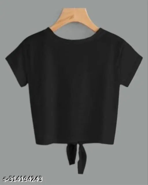 Trendy white butterfly printed black crop top/t-shirt for girls - Lycra, short sleeves, India origin