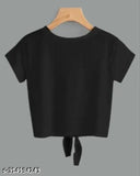Trendy white butterfly printed black crop top/t-shirt for girls - Lycra, short sleeves, India origin