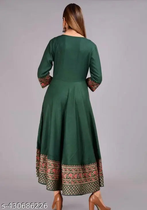 Green printed kameez with embroidered trim