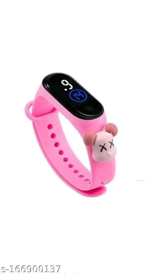 Pink rubber band watch with animal face
