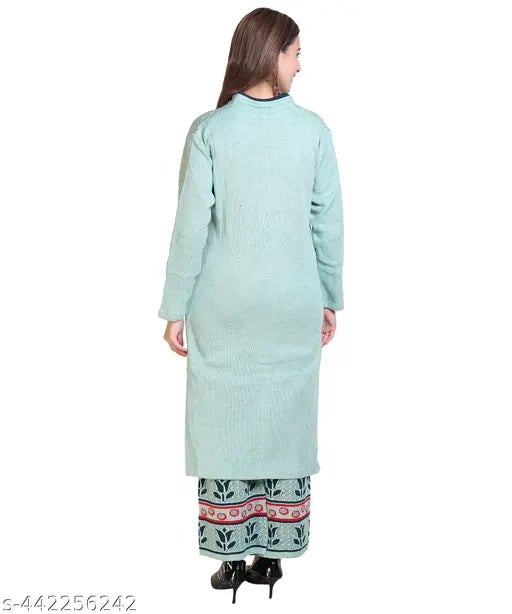 Woolen warm ladies suit set (single): three-quarter sleeve printed net kurta with palazzos for winter, country of origin: India