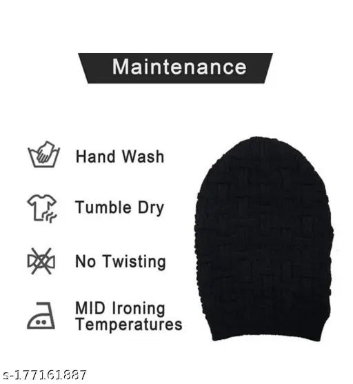 Stylish wool winter cap, solid net design, men's hat from India