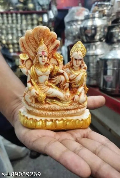Resin Shree Laxmi Narayana Ji God Idol, 12" x 12" x 9", handcrafted Indian artwork symbolizing prosperity and protection