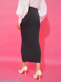 Dark grey pleated skirt, high slit, knee length