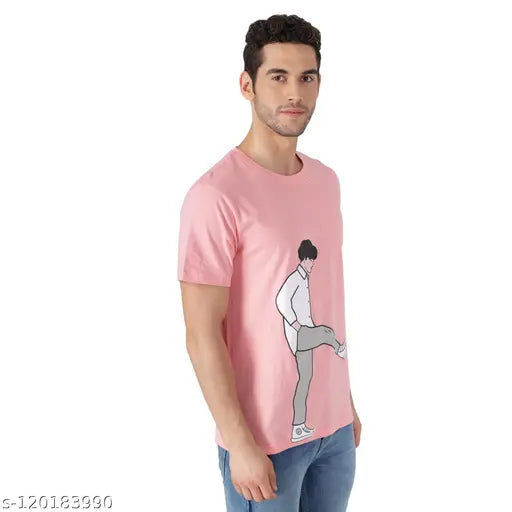 Cotton pink round neck graphic print t-shirt for men from India