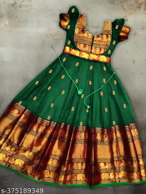 Printed cotton silk lehenga-style gown for girls, Jahee Cultural design, short sleeves, festive traditional dress, India