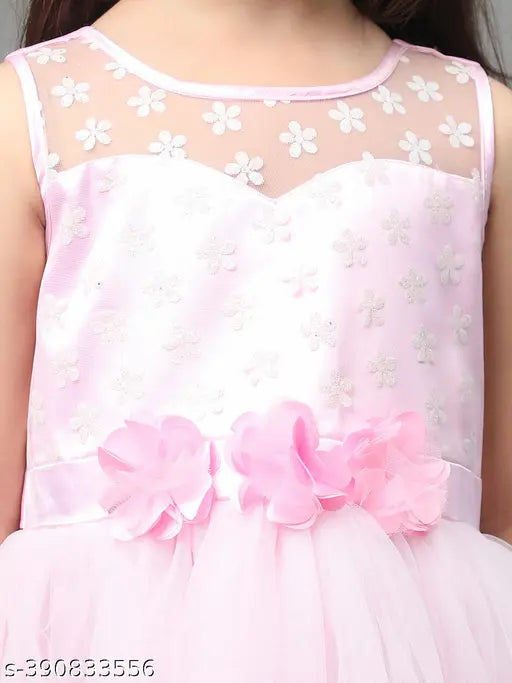 Pink net embellished party dress for girls aged 1-2 years or 2-3 years, featuring a toy balloon print design