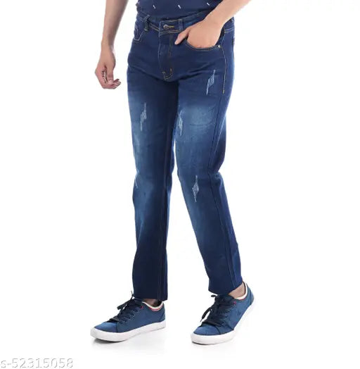 Elegant polycotton jeans for men, solid net design. Bold, stylish, and comfortable fit. Size 30 or 34, origin India