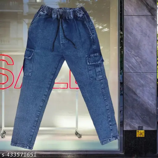 Blue denim jogger pants