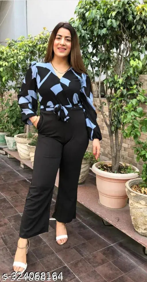 Georgette printed net trendy jumpsuit for women and girls, long sleeves, India origin