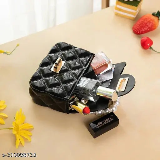 Black jelly waterproof purse and sling bag with compartments for makeup