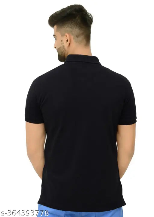 3BROS Solid Polo Neck Short Sleeves Cotton Blend Black Stylish Fashionable & Comfortable Trendy Graphic Mens T-shirts