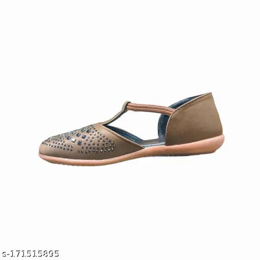 Ballerina Brown synthetic ballet flats, embellished backstrap design for women's fashionable footwear