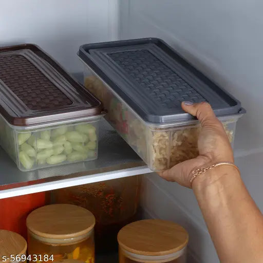 Clear stackable plastic freezer storage containers with removable drain plate and lid, 1800ml capacity