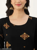 Women's printed viscose rayon flared kurta, three-quarter sleeves, vibrant Indian design, S-XXXL sizes available
