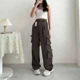 Coffee brown cotton blend Korean 5 pocket Baggy cargos trousers for woman, high-quality daily wear with stitch tag and wide leg
