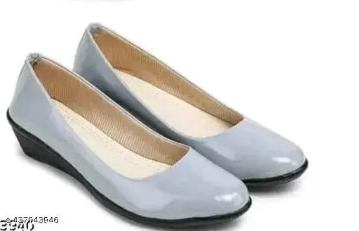 Grey patent leather slip-on ballerinas for women, comfortable belly footwear by HAGAM India