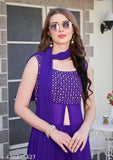 Georgette high-slit kurta set with dupatta and bottomwear, embellished and sleeveless, single size available, Indian ethnic wear on model