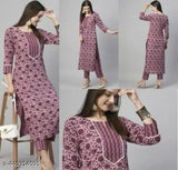 Printed cotton kurta pants set with three-quarter sleeves, 100% best kurti and pant set from India