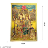 Gold-plated Hindu deity poster, 24K Shiva Parivar for home office/business place worship, 30x21cm size