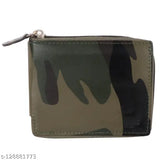 Army green PU artificial leather regular size HRF STAR men's wallet with 5 card slots, solid pattern on free size (10cm x 13cm)