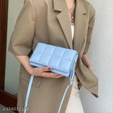 Blue techsun fashion checker patterned PU leather shoulder crossbody messenger bag, casual ladies small flap purse handbags