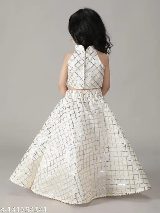 Silk blend checked kids lehenga choli and net dupatta, unique designers, Indian ethnic wear for 1-6 years