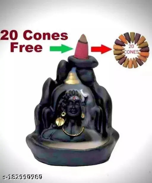 Adiyogi Shiv Ji poly resin smoke fountain idol, intricately designed Indian spiritual figurine on pedestal