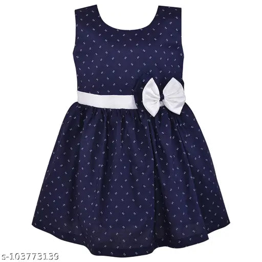 Navy blue cotton frock with bow, girls