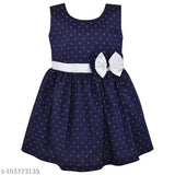 Navy blue cotton frock with bow, girls