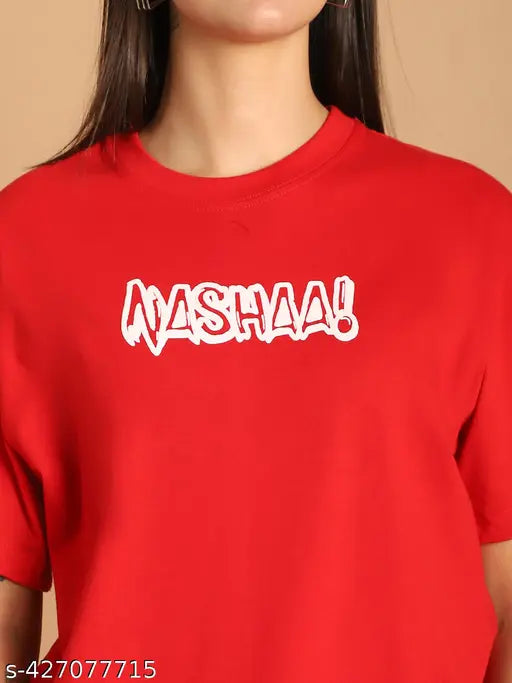 Red cotton oversized graphic print t-shirt women's
