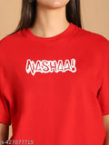 Red cotton oversized graphic print t-shirt women's