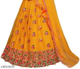 Embroidered yellow lehenga choli set in net fabric, perfect for traditional Indian events (9-14 years)