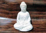 White handcrafted polymarble Buddha statue figurine, 5.5-inch tall meditation idol from India